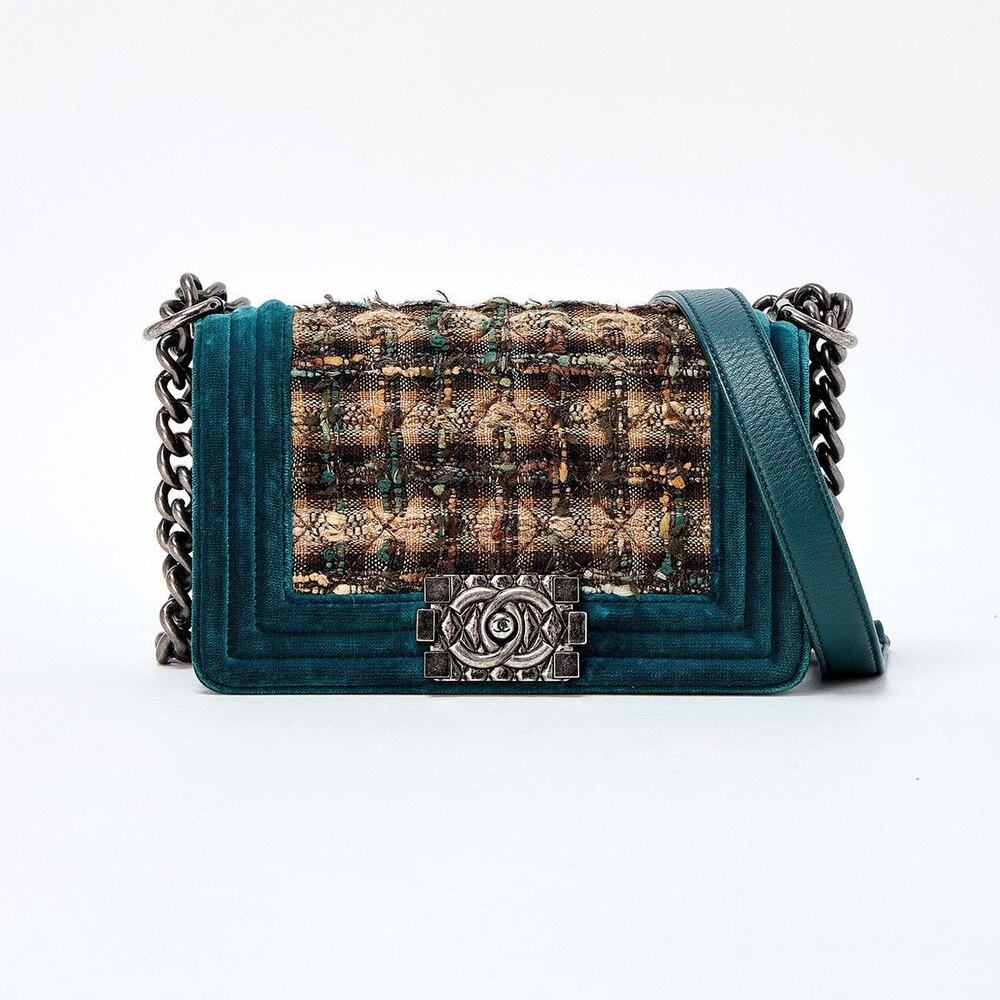 Chanel Boy Single Flap Double Chain Small 2014 Shoulder Bag Green